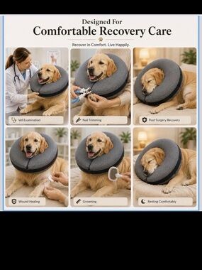 🔥 MIDOG Inflatable Recovery Collar XL Dog Cat Post Surgery Protective Cone Gray🔥